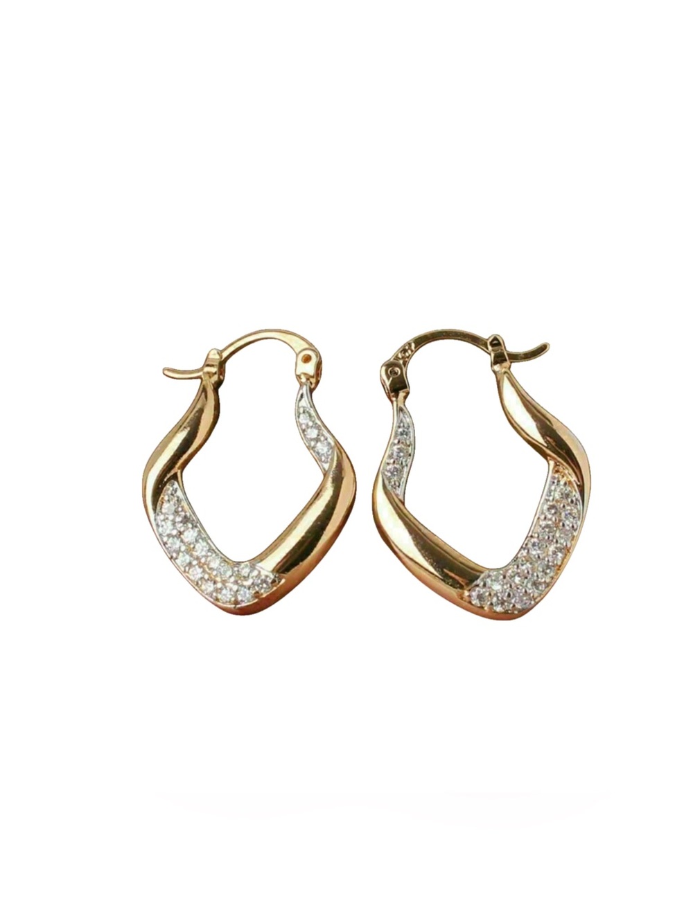 Golden Crystal Drop CZ Textured Hoop Earrings - Romantic Vintage Jewelry